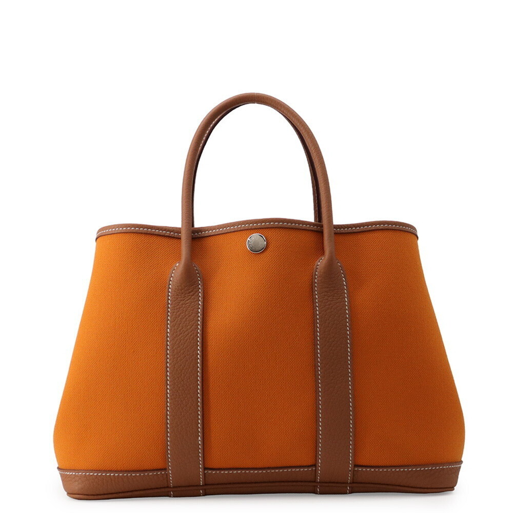 Hermes Garden TPM Tote Bag, Apricot Gold, Toile Military Negonda Leather, C S...